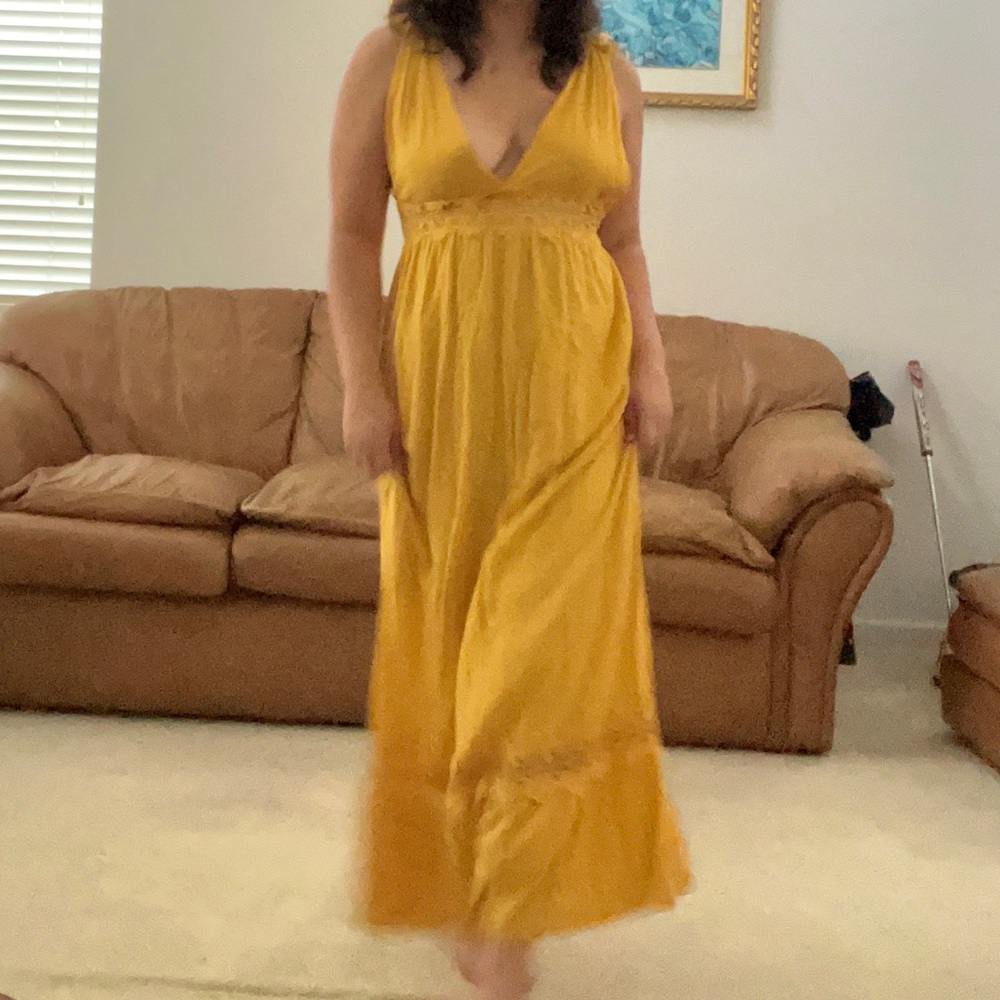 Yellow Boho Low-Cut Maxi Dress